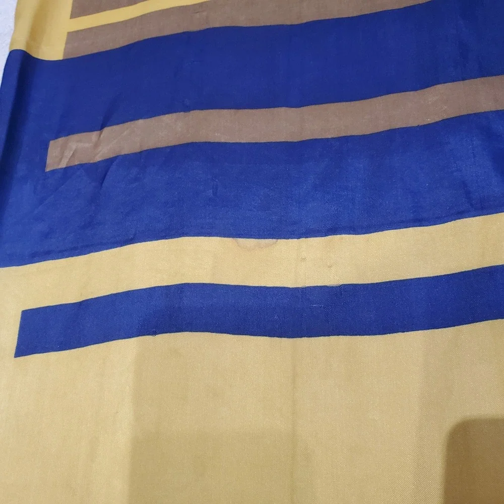 Vintage Geometric‎ Stripe Silk Scarf Yellow Blue Brown Headband Accessory